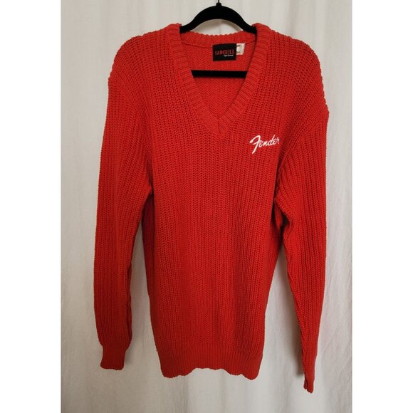 Fender Guitars Y2K PROMO Red V-Neck Cotton Knit Sweater O/S Unisex - Picture 1 of 7